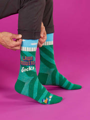 Lawn Mowing Men's Crew Socks BlueQ