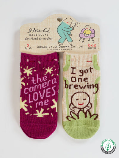 The Camera Loves Me/ I Got One Brewing - Baby Socks Set BlueQ