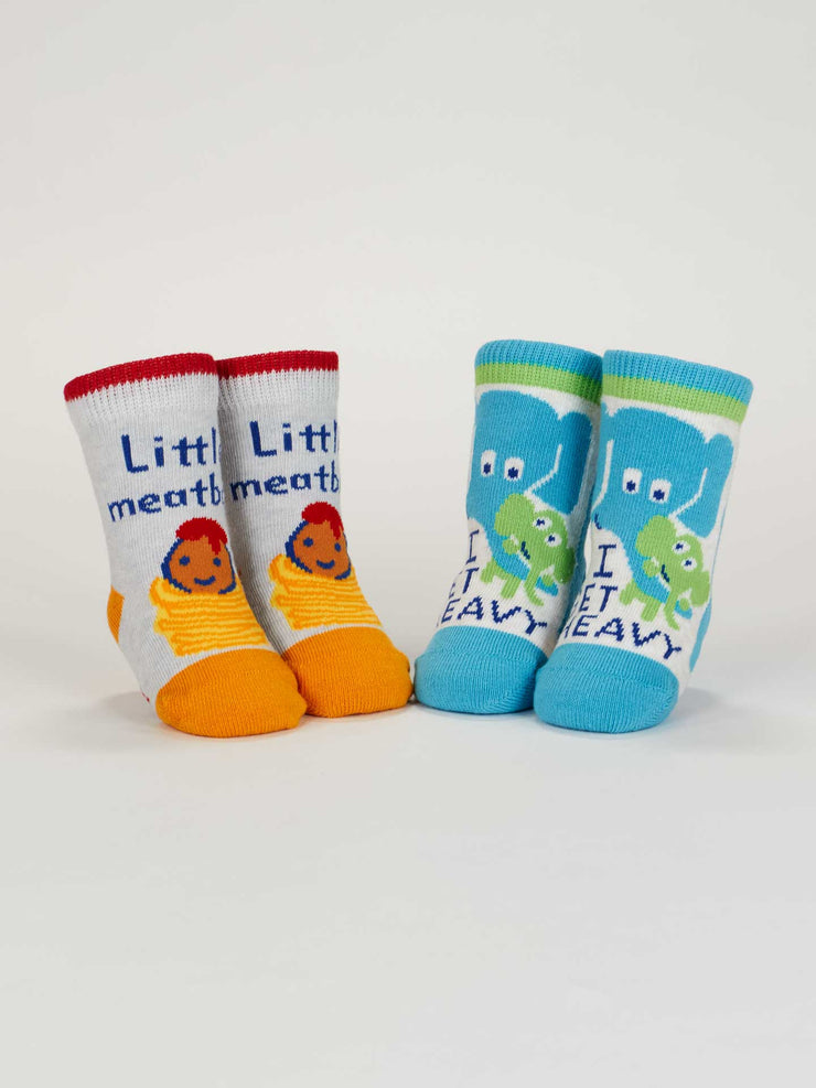 Little Meatball/ I Get Heavy - Baby Socks Set BlueQ