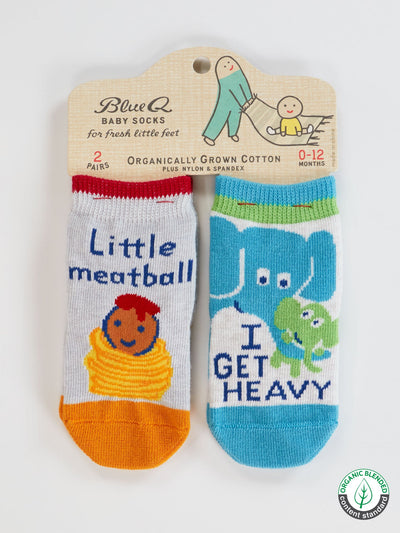 Little Meatball/ I Get Heavy - Baby Socks Set BlueQ