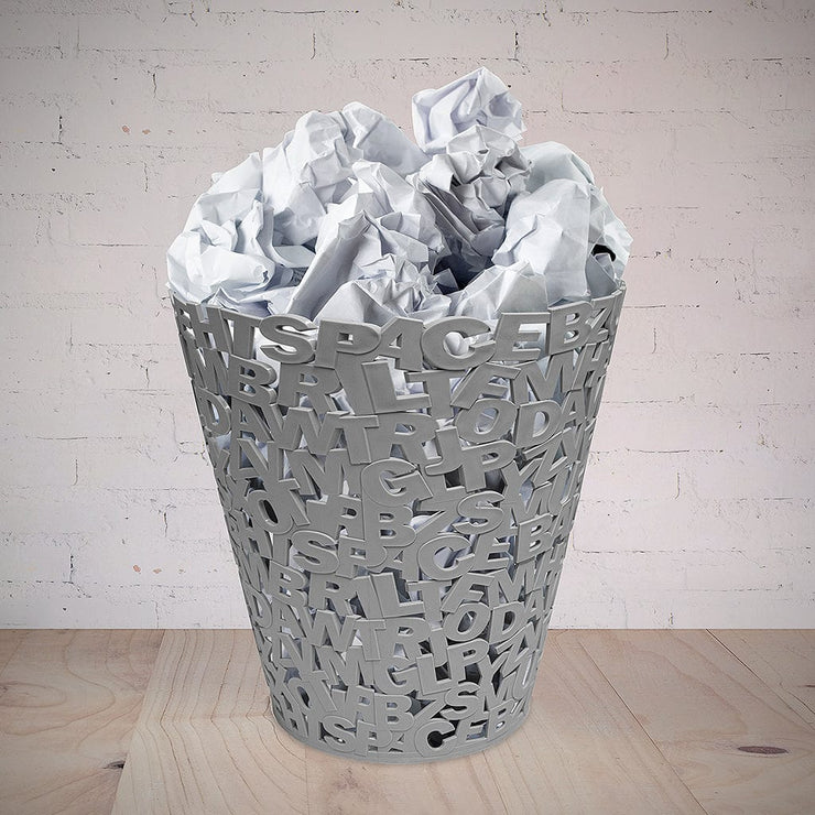 Balvi Wastebasket Letters Gray Plastic Quirksy gifts australia