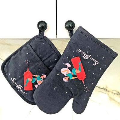 Double Trouble Inc Funny Oven Mitt and Pot Holder Set - Saucy Bitch Quirksy gifts australia