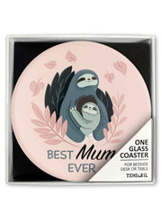 Tamboril Glass Drink Coaster Best Mum Ever Hugs Sloth Quirksy gifts australia