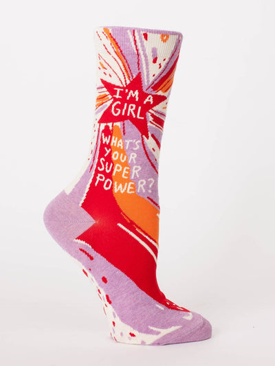 Blue Q I'm A Girl. What's Your Superpower Crew Socks Quirksy gifts australia