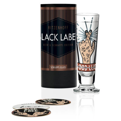 RITZENHOFF Black Label Schnapps Glass by Pietro Chiera - Fingers crossed / Good luck! Quirksy gifts australia