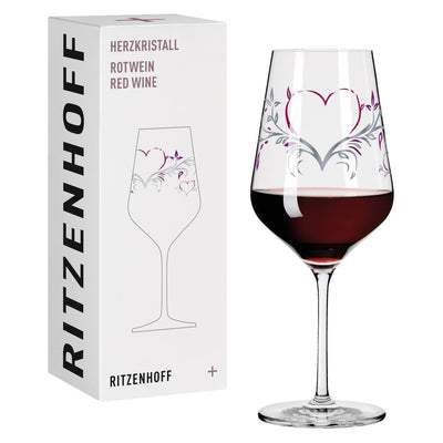 RITZENHOFF CRYSTAL HEART RED WINE GLASS by DORIAN KURZ Quirksy gifts australia
