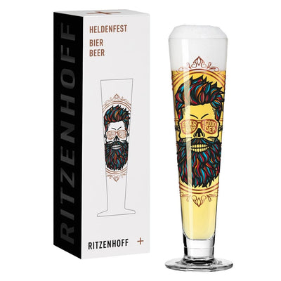 RITZENHOFF HEROES FESTIVAL BEER GLASS by SANTIAGO SEVILLANO - Beard Man! Quirksy gifts australia