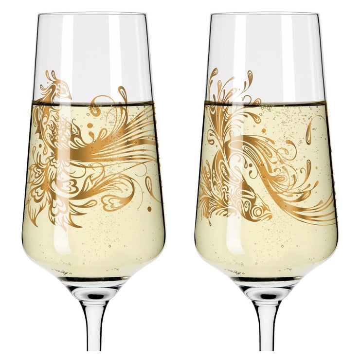 RITZENHOFF PINK TOUCH PROSECCO GLASS SET of 2 by SI SCOTT #1 - beauty of peacock and koi Special! Quirksy gifts australia