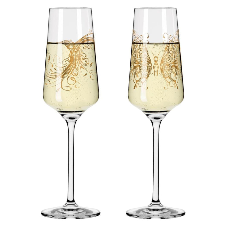 RITZENHOFF PINK TOUCH PROSECCO GLASS SET of 2 by SI SCOTT #2 - hummingbird and butterfly Special! Quirksy gifts australia