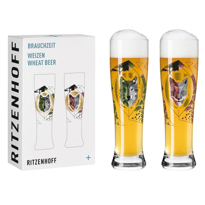 RITZENHOFF USAGE TIME WHEAT BEER GLASS SET of 2 by ANDREAS PRIZE - Dog and Fox special! Quirksy gifts australia