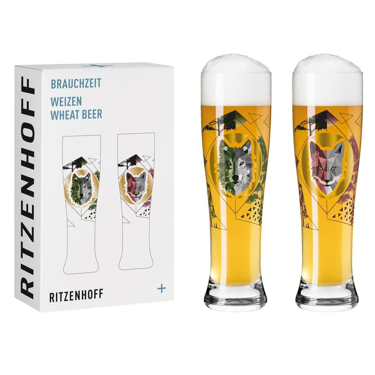 RITZENHOFF USAGE TIME WHEAT BEER GLASS SET of 2 by ANDREAS PRIZE - Dog and Fox special! Quirksy gifts australia